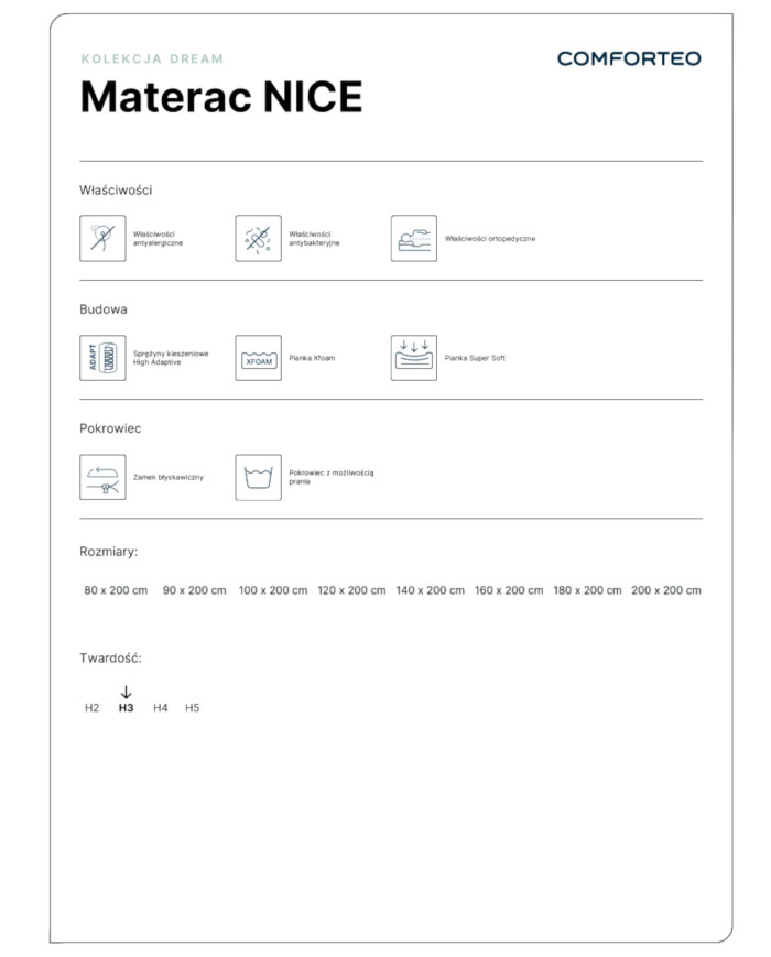 Čiužinys „Nice“, 80x200 cm, dvipusis, kišeninės spyruoklės, „Xfoam“ ir „Super Soft“ putos, H3, „Comforteo“ - Paveikslėlis 6