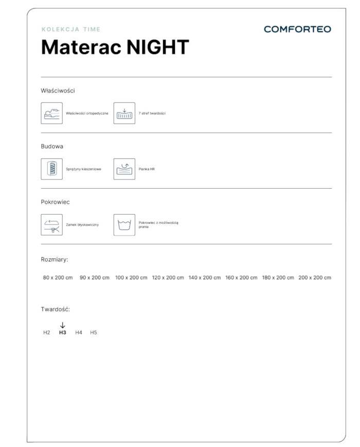 Naktinis čiužinys, 100x200 cm, dvipusis, kišeninės spyruoklės, HR putos, H3, Comforteo - Paveikslėlis 7