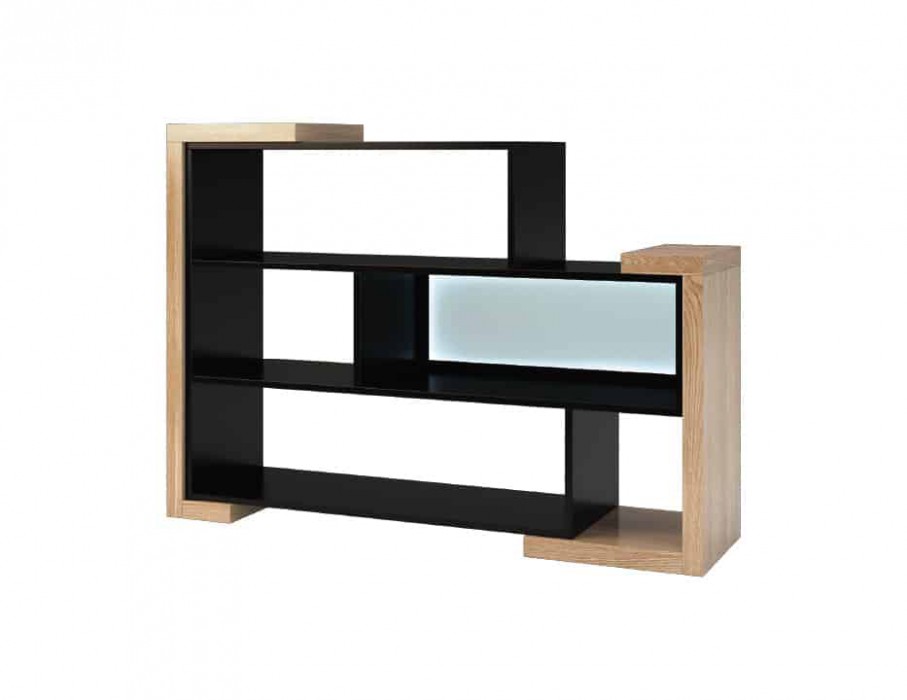 „Corino“ knygų lentyna, laisvai stovinti, žema knygų lentyna su apšviesta niša, dešinėje pusėje