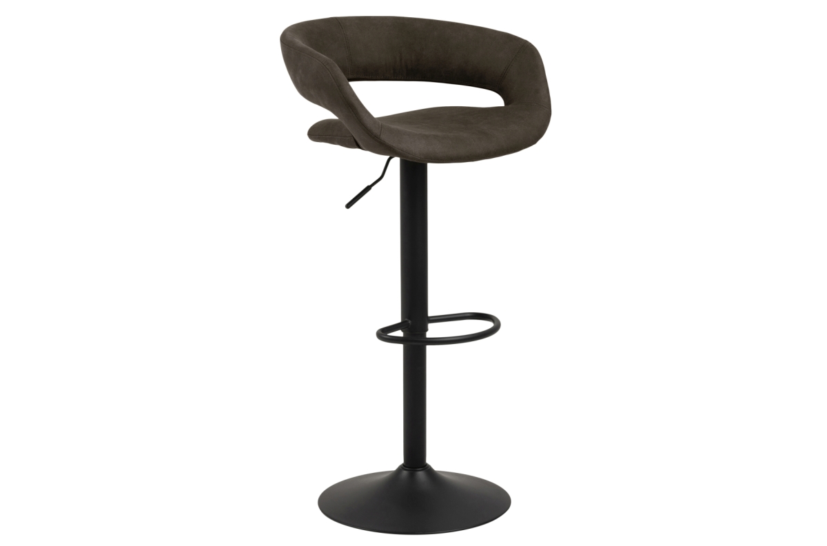 MIA Antracito ruda (Preston 96 audinys) / juoda koja - Apmuštas besisukantis baro krėslas virtuvei, svetainei, restoranui