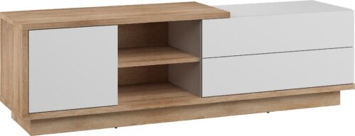 BRITA 21 baldų komoda, stalas, TV spintelė su stalčiais, Sonoma ąžuolas, baltas, poliruotas