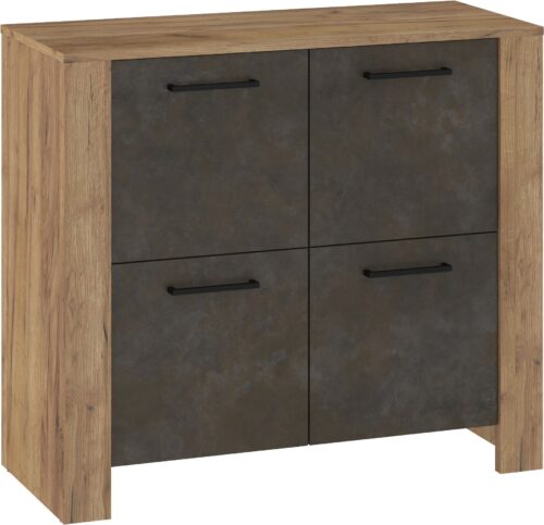 DELIS 04 baldų komoda su durelėmis svetainei, miegamajam, rankdarbių reikmenų, aukso spalvos, pilka, b