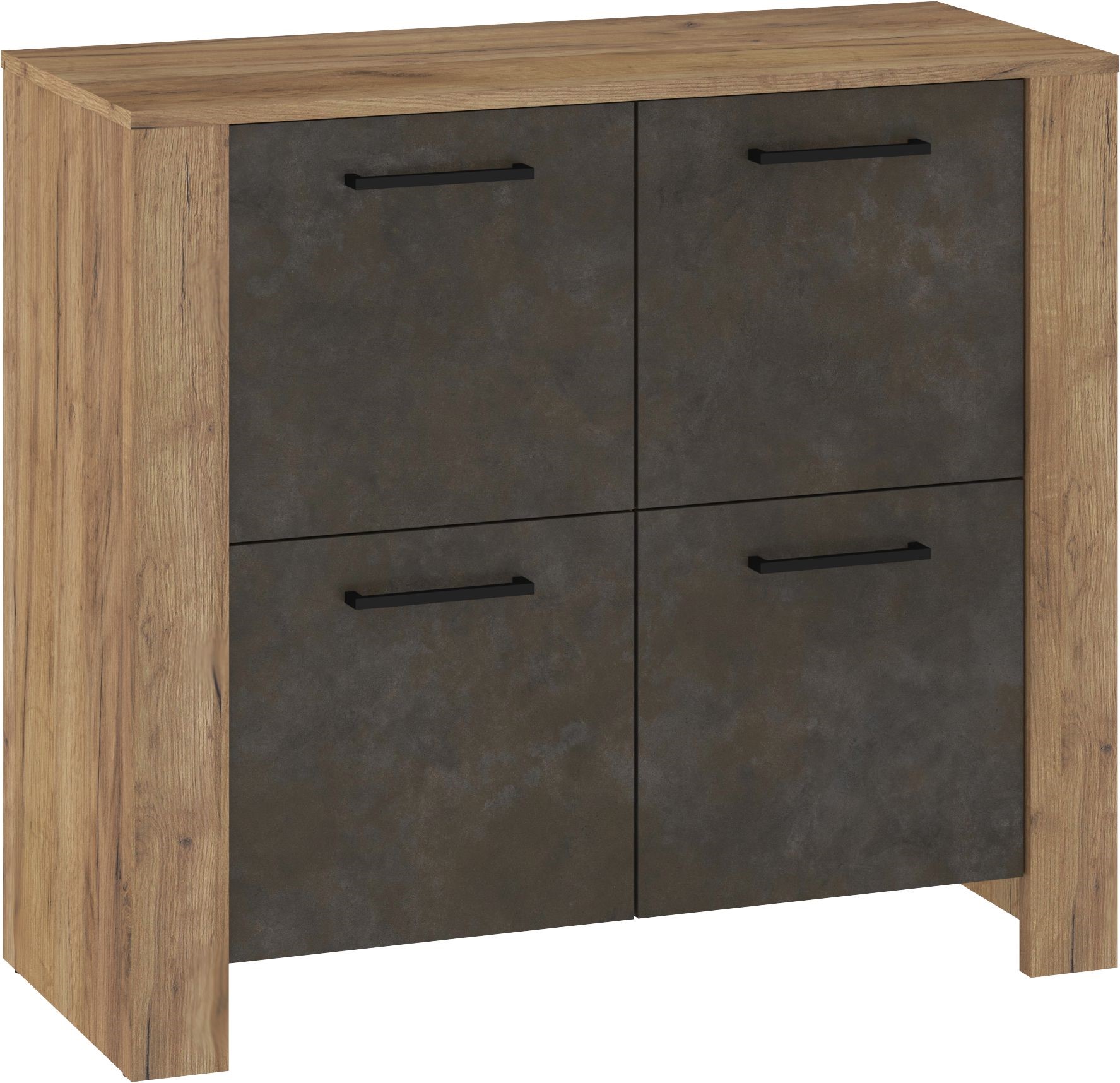 DELIS 04 baldų komoda su durelėmis svetainei, miegamajam, rankdarbių reikmenų, aukso spalvos, pilka, b