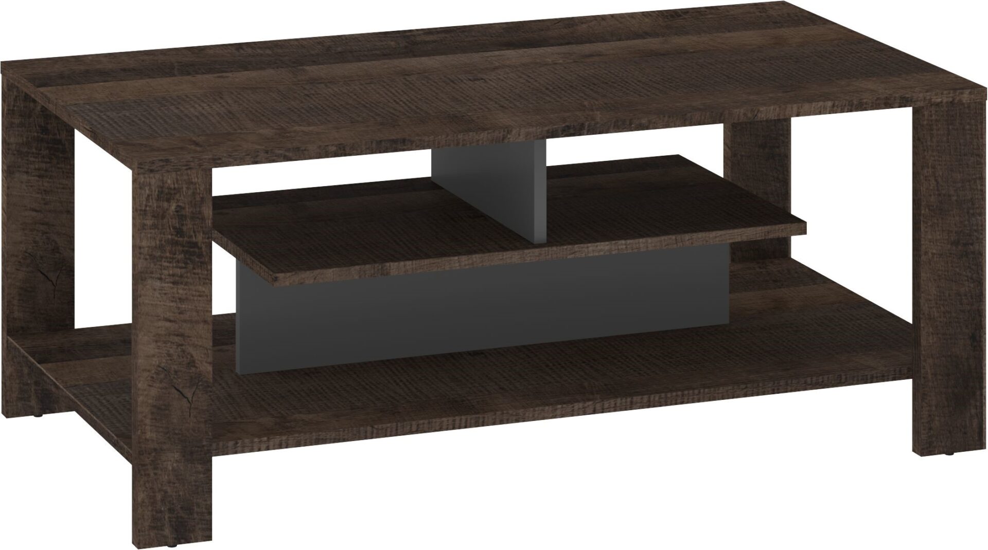 DELIS 06 kavos staliukas su lentyna svetainei, Grange ąžuolo grafito spalvos