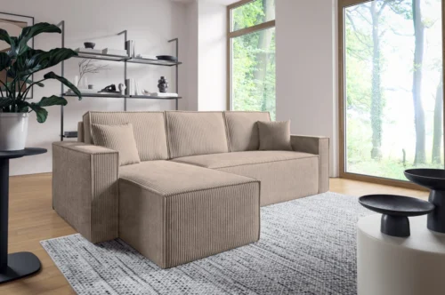 Išskleidžiama kampinė sofa su L formos rankena