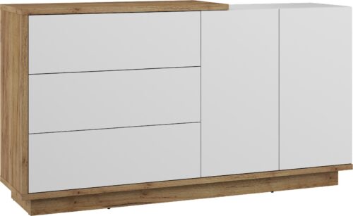 BRITA 07 baldai, didelė komoda su durelėmis, ąžuolo spalvos, aukso ir baltos spalvos