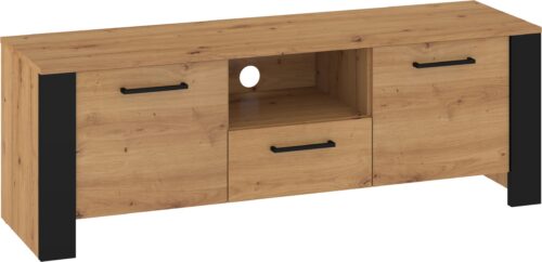 DELIS 10 baldai, komoda, stalas, TV spintelė, 140 cm, ąžuolo dirbiniai, juoda