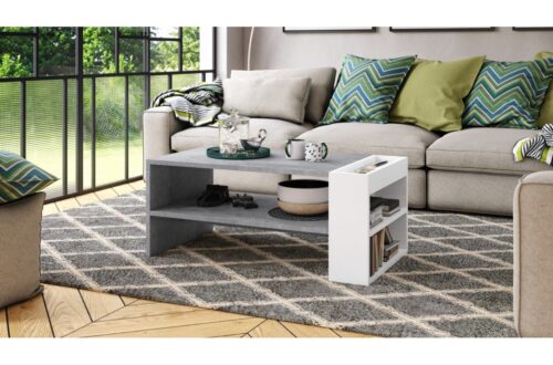 NEFRI Millenium Concrete/Matinė Balta – MODERNUS KAVOS STALIUKAS SU LENTYNA