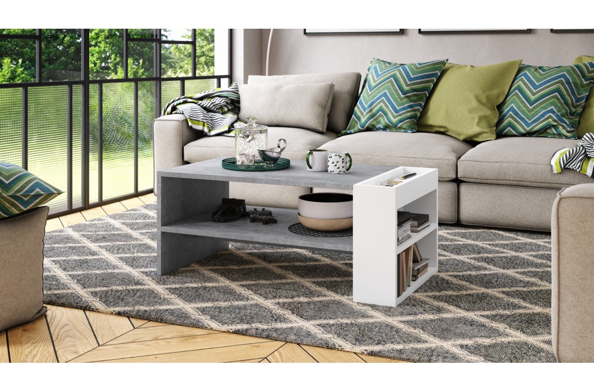 NEFRI Millenium Concrete/Matinė Balta - MODERNUS KAVOS STALIUKAS SU LENTYNA