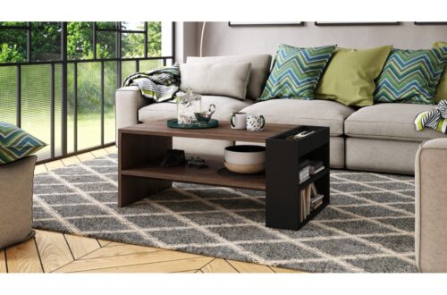 NEFRI rudas ąžuolas/matinė juoda – MODERNUS KAVOS STALIUKAS SU LENTYNA