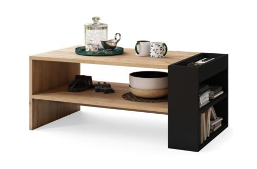 NEFRI Craft ąžuolo aukso/matinės juodos spalvos – MODERNUS KAVOS STALIUKAS SU LENTYNA