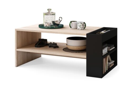 NEFRI Sonoma ąžuolo/matinės juodos spalvos – MODERNUS KAVOS STALIUKAS SU LENTYNA