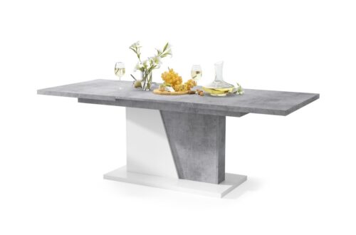 NOBLE NOIR Millenium Concrete/Matinė balta – IKI 218 cm IŠPLĖSTAMASIS STALAS!