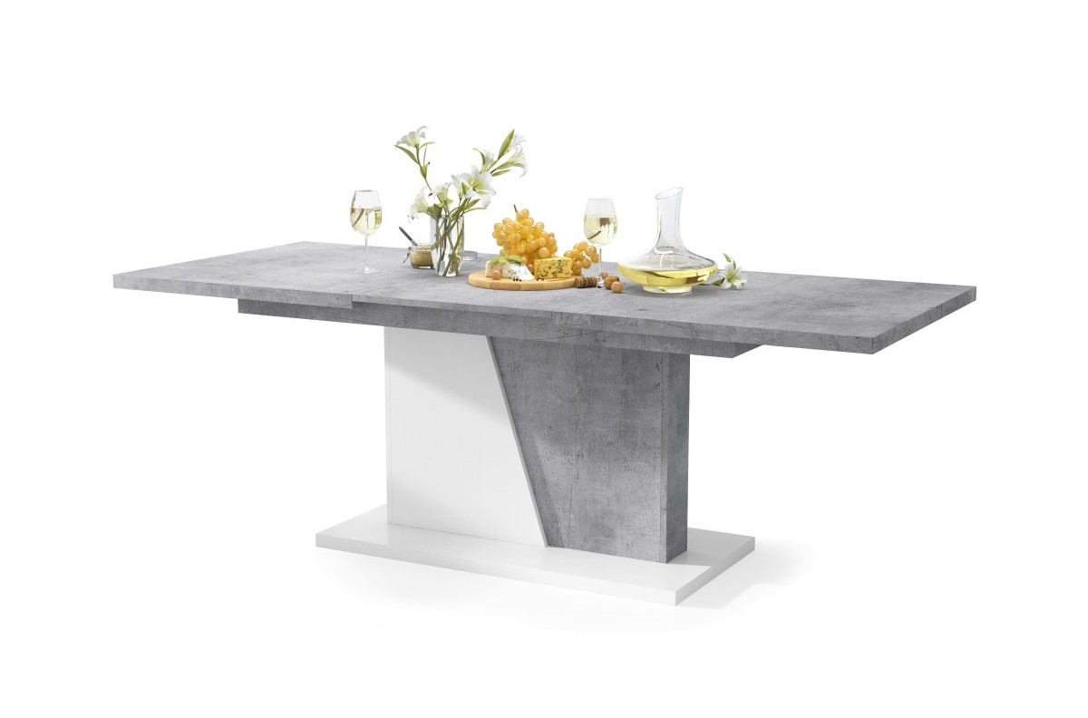 NOBLE NOIR Millenium Concrete/Matinė balta - IKI 218 cm IŠPLĖSTAMASIS STALAS!