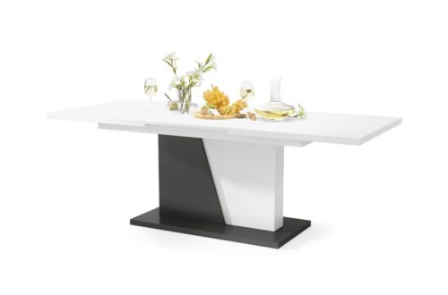 NOBLE NOIR matinės baltos/antracito (tamsiai pilkos) spalvos – IKI 218 cm IŠPLĖSTAMASIS STALAS!
