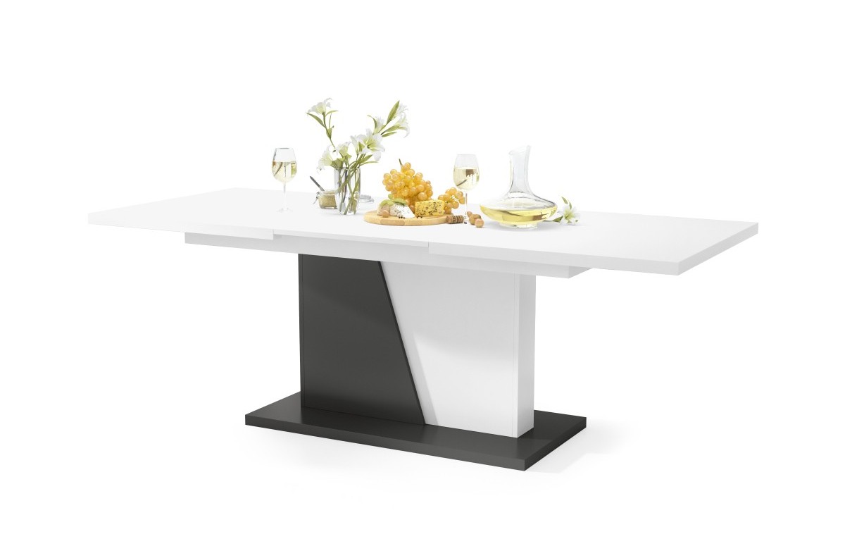 NOBLE NOIR matinės baltos/antracito (tamsiai pilkos) spalvos - IKI 218 cm IŠPLĖSTAMASIS STALAS!
