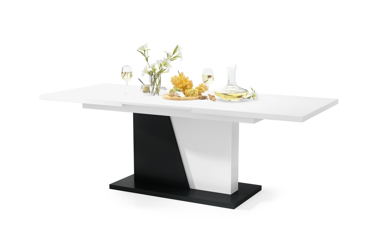NOBLE NOIR matinės baltos/matinės juodos spalvos - IKI 218 cm prailginamas stalas!