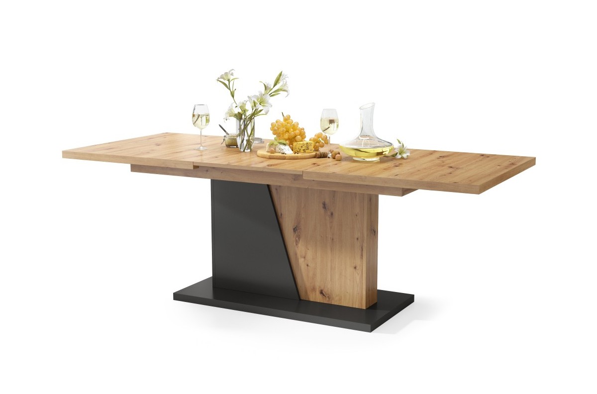 NOBLE NOIR Artisan Oak/Anthracite (tamsiai pilka) - IKI 218 cm IŠPLĖSTAMASIS STALAS!