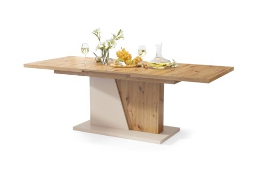 NOBLE NOIR Artisan Oak/Beige (Champagne) – IKI 218 cm IŠPLĖSTAMASIS STALAS!