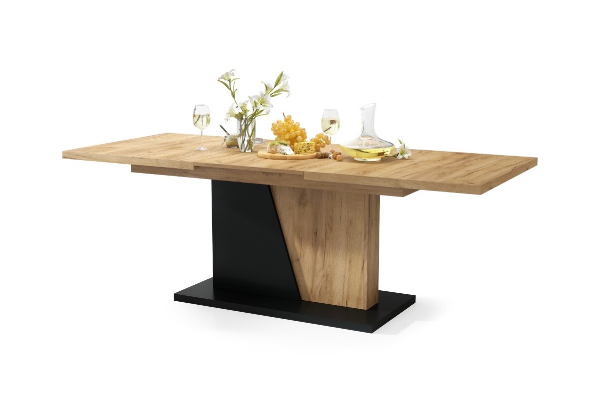NOBLE NOIR Gold Craft ąžuolo/matinės juodos spalvos - IKI 218 cm IŠPLĖSTAMASIS STALAS!