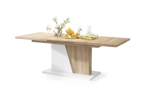 NOBLE NOIR Sonoma ąžuolo/matinės baltos spalvos – IKI 218 cm IŠPLĖSTAMASIS STALAS!