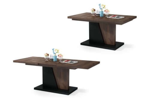 NOIR rudas ąžuolas/matinė juoda – MODERNUS SULANKSTOMAS KAVOS STALIUKAS SVETAINEI