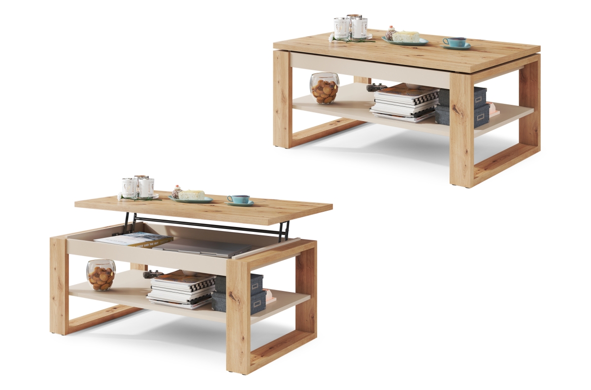 NUO Artisan Oak/Beige (Champagne) - MODERNUS KAVOS STALIUKAS SU PAKELIAMU STALIUKU