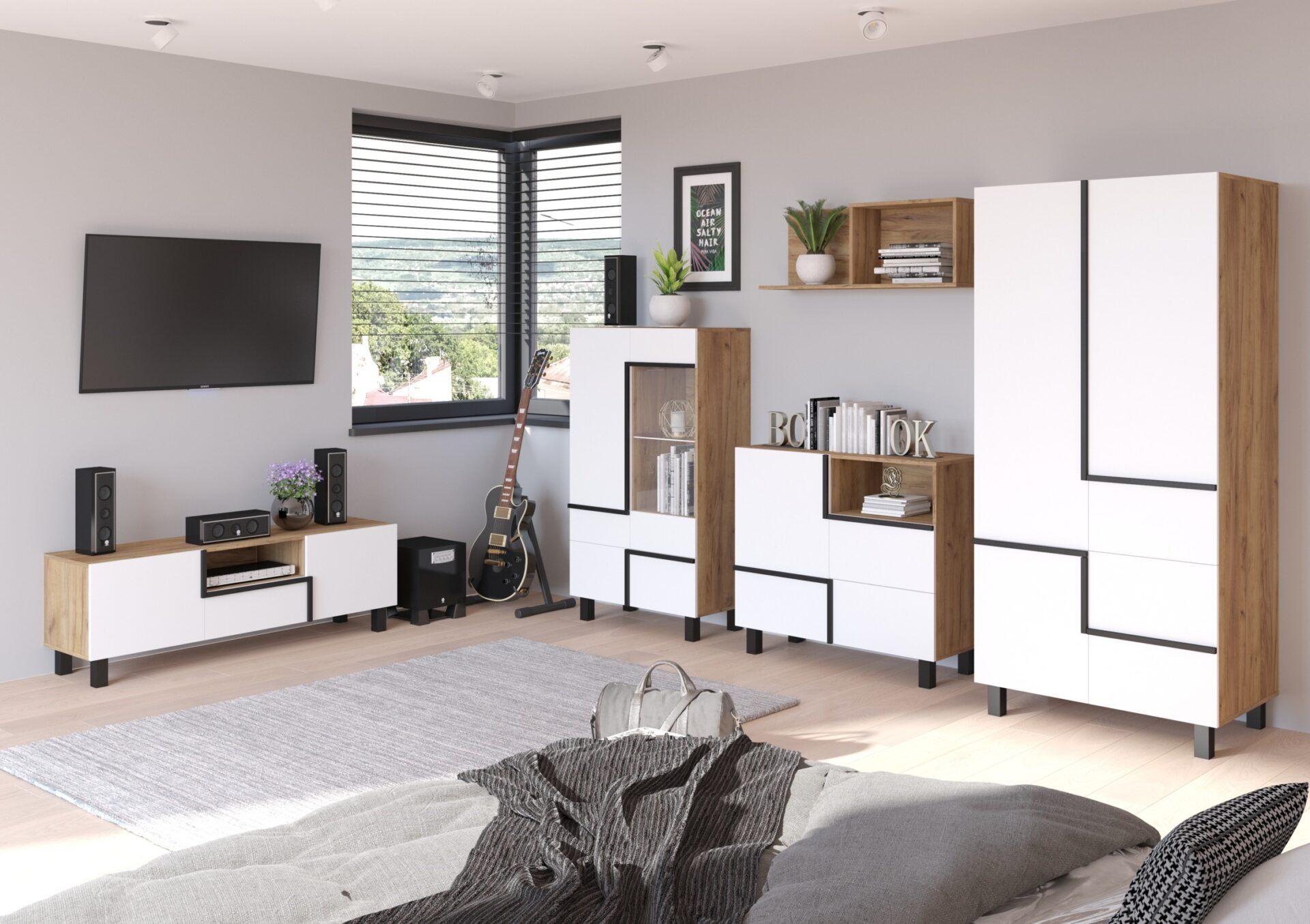 LARS baldai #5 svetainės komplektas su sienine spintele