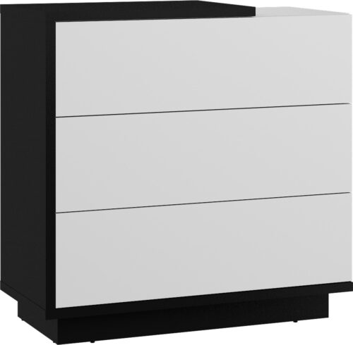 BRITA 09 baldų komoda svetainei, miegamajam, juodai balta, blizgi