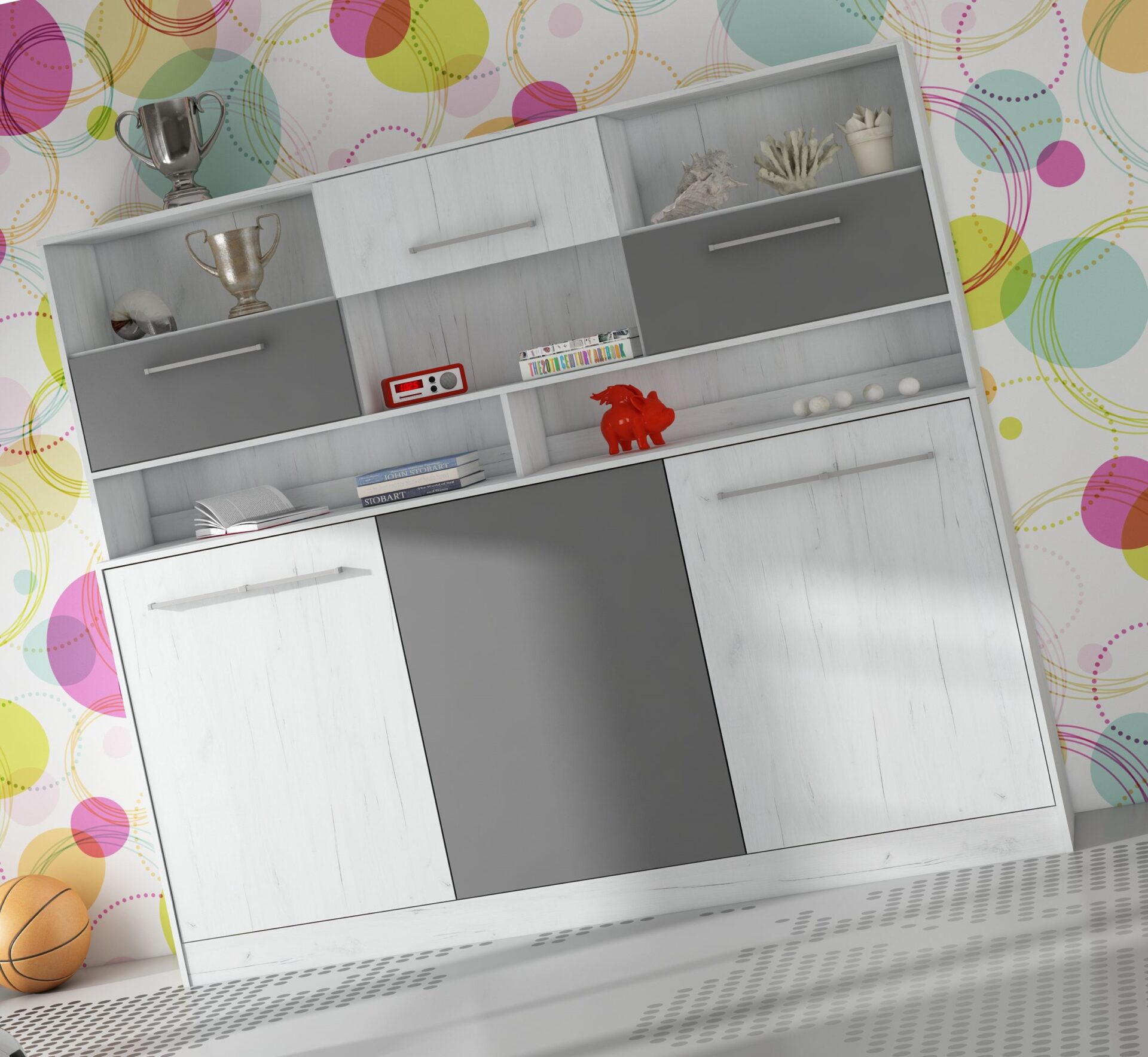 Sulankstoma sieninė lova 90x200 ERGO + pagrindas „Craft“ baltos grafito spalvos - Paveikslėlis 5