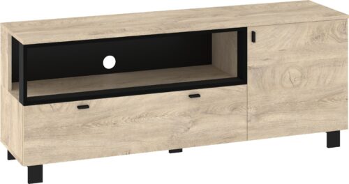 GAVES 13 baldų komoda, stalas, TV spintelė, svetainė, ąžuolas, juodos spalvos, viršutinio profilio