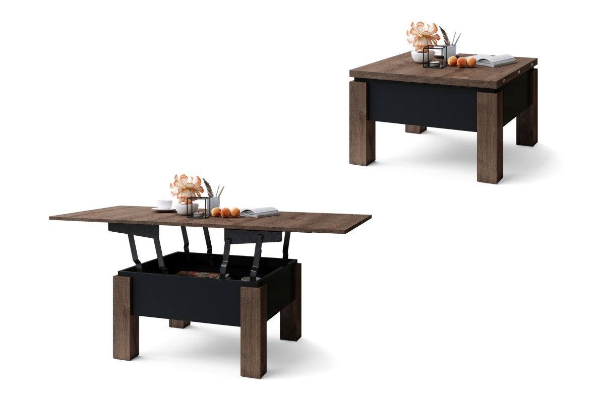 OSLO rudas/juodas ąžuolas - SULANKSTOMAS PAKELIAMAS STALAS