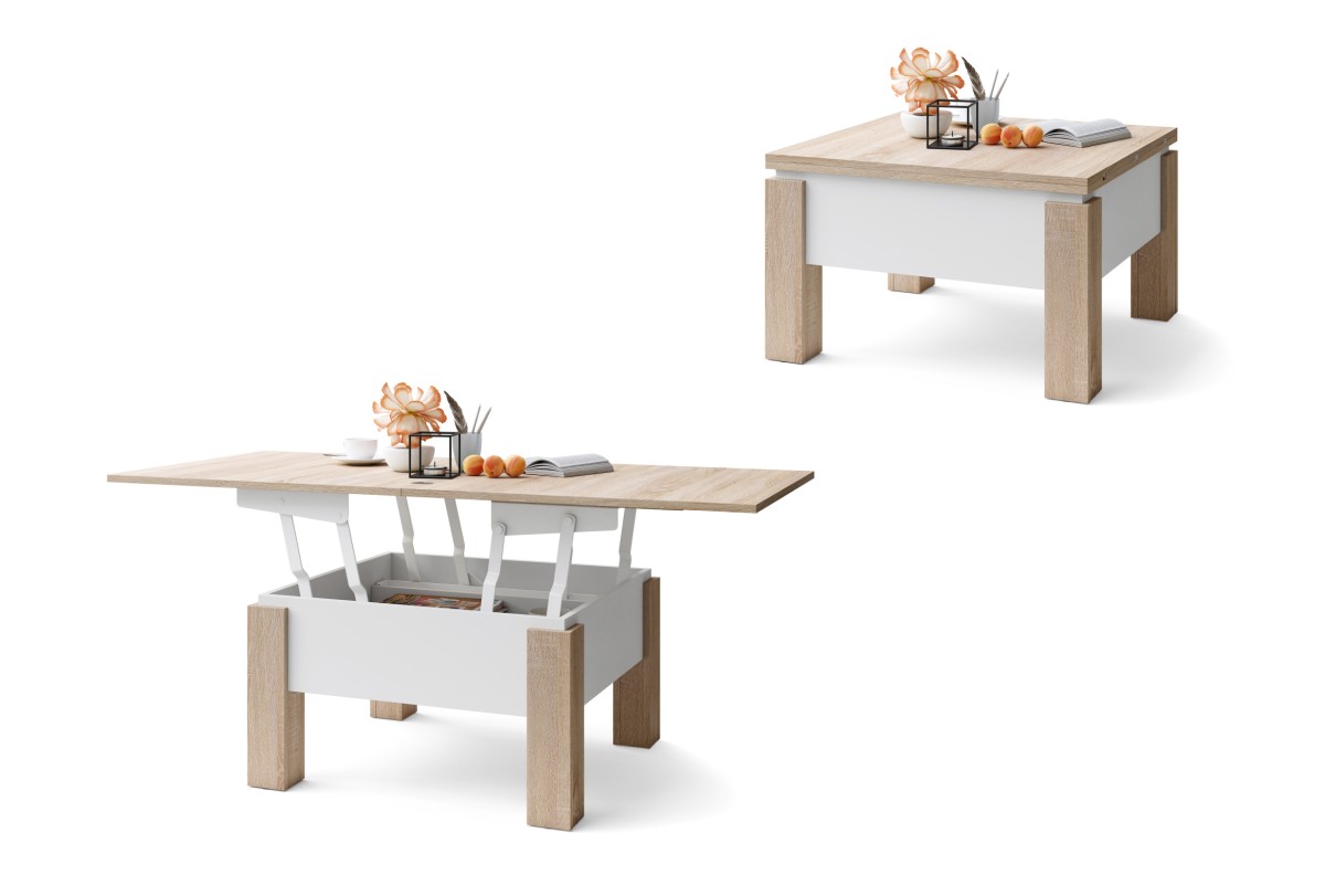 OSLO Sonoma ąžuolas/balta - SULANKSTOMAS PAKELIAMAS STALAS