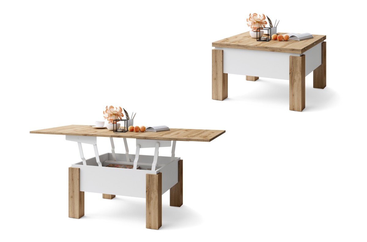 OSLO Wotan ąžuolas/baltas - SULANKSTOMAS PAKELIAMAS STALAS