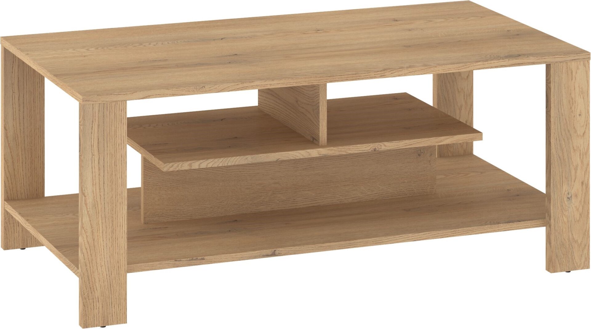 DELIS 06 kavos staliukas su lentyna svetainei, kremonos ąžuolas