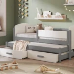 OWEN dvivietė jaunimo išskleidžiama lova su apsauginiu turėklu 90x200 cm