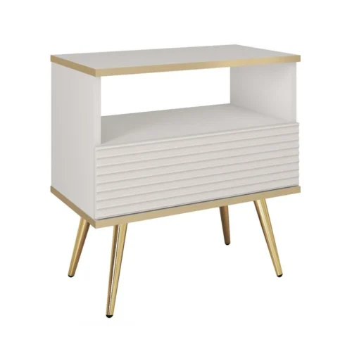 Oro S54 naktinis staliukas su stalčiumi, baltas, griovelių MDF