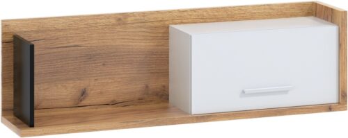 DOX 11 baldai, prie sienos tvirtinama knygų lentyna, ąžuolo dirbiniai, balta, juoda