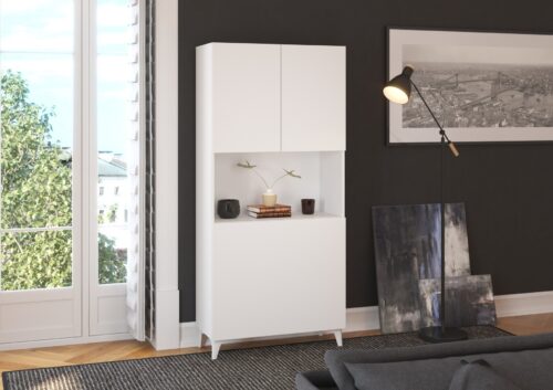 MEGI baldai, 1 lentyna + stalas, balti