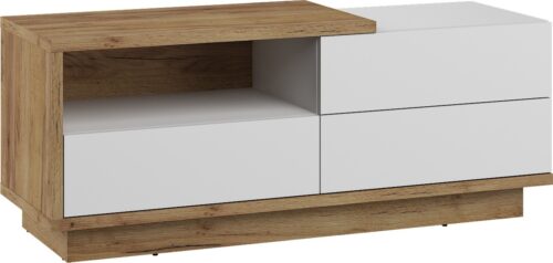 BRITA 20 baldų komoda, stalas, TV spintelė su stalčiumi, ąžuolas, aukso spalvos, balta