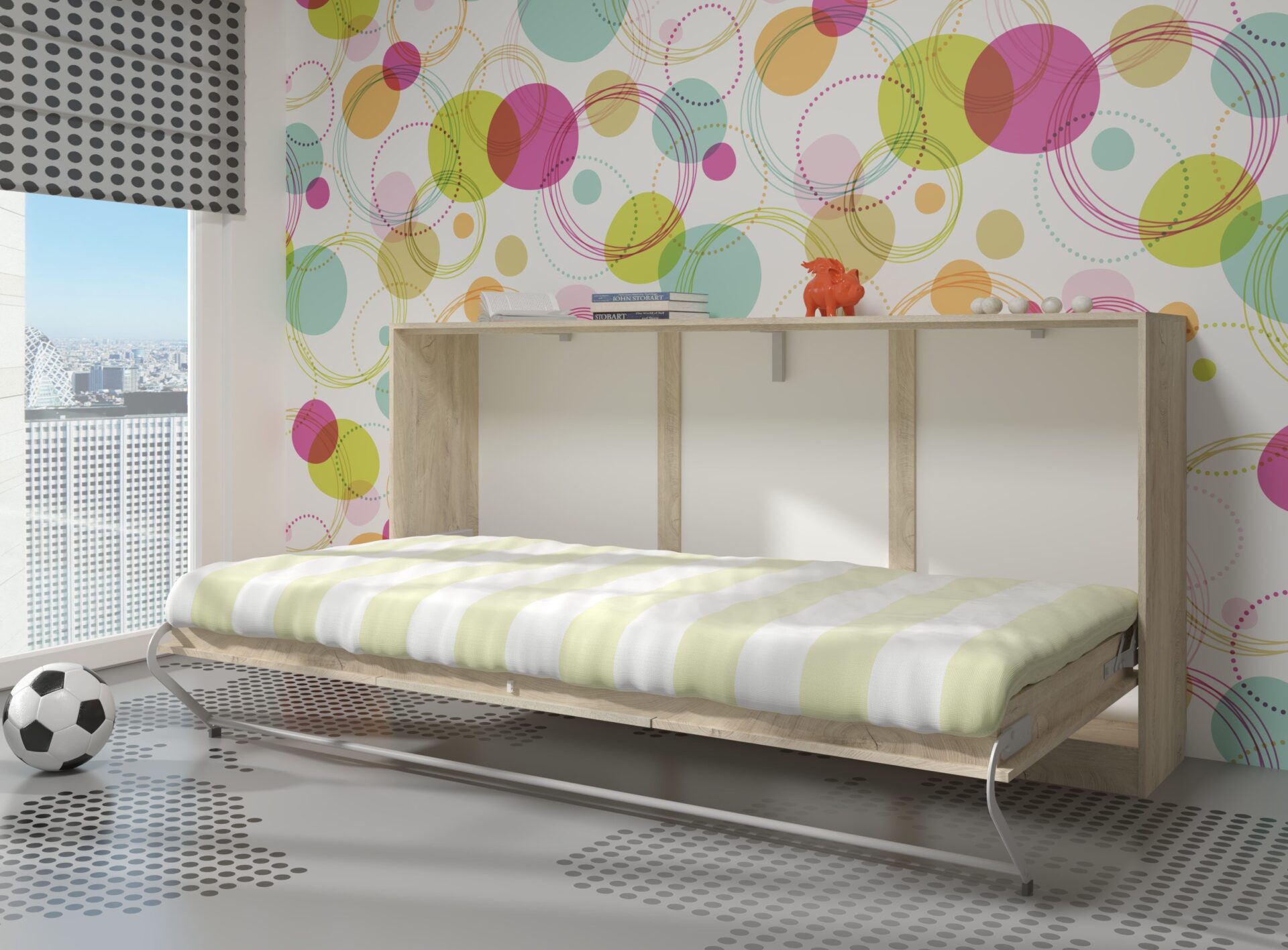 Sieninė lova, sulankstoma, paslėpta lova, 90x200, horizontali, ERGO, ąžuolo kraštai, gr.mig - Paveikslėlis 2