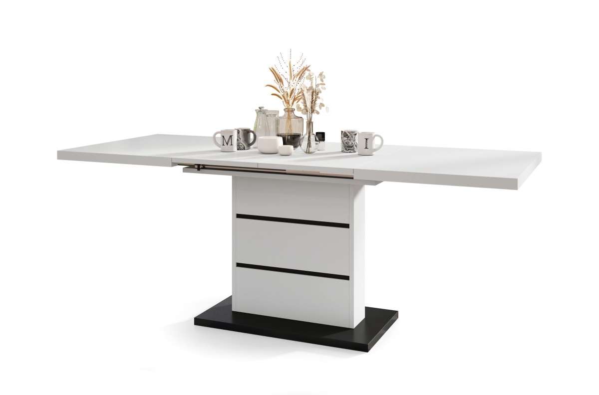 PIANO matinės baltos/matinės juodos spalvos - MODERNUS STALAS, IKI 200 CM ILGIO!