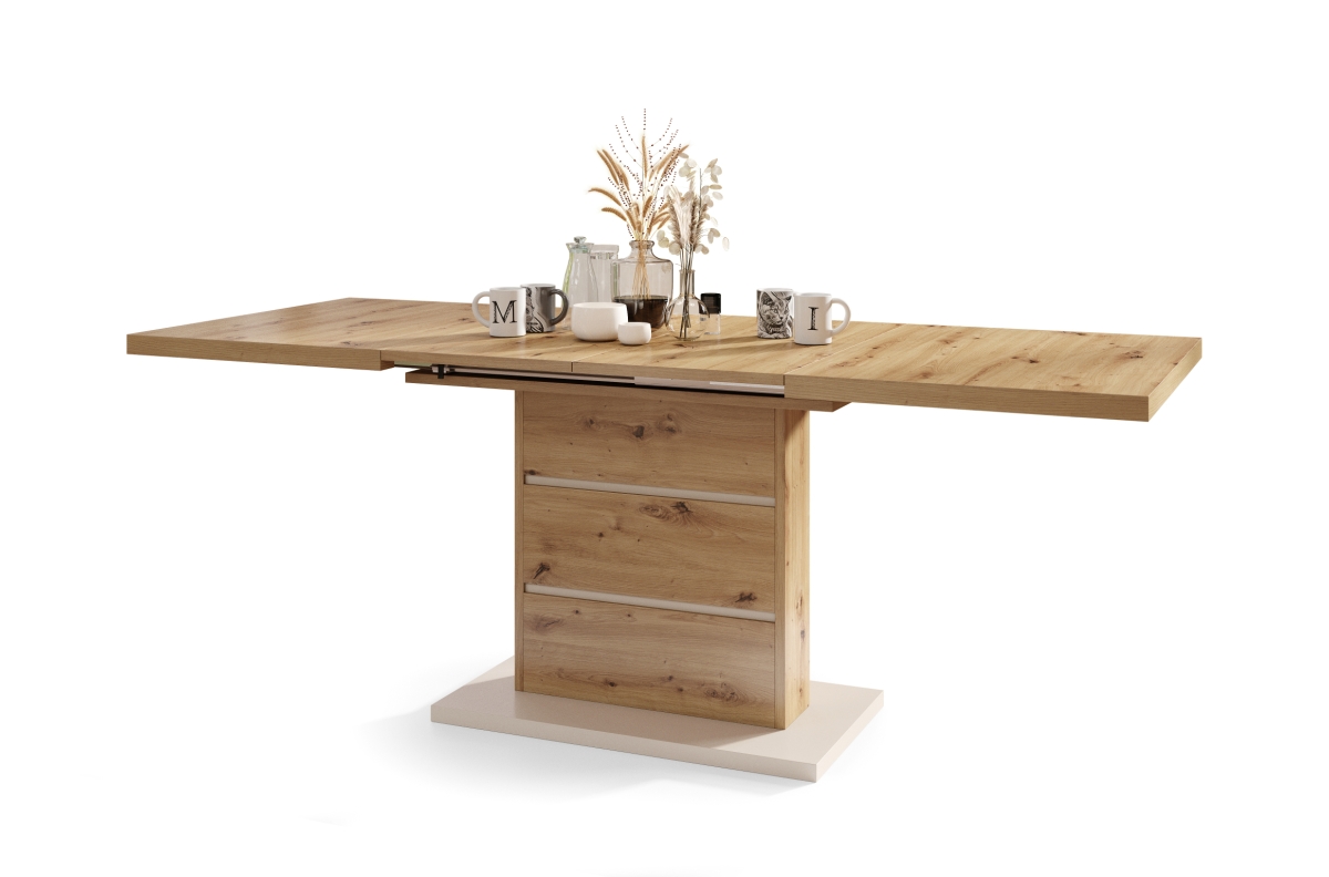 PIANO Artisan ąžuolo/smėlio spalvos (šampano spalvos) - MODERNUS STALAS, IKI 200 CM ILGIO!