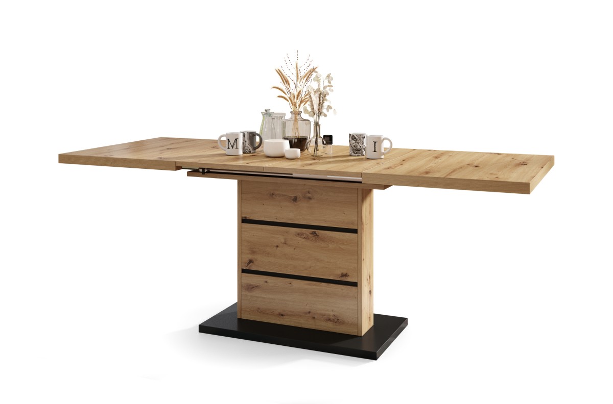 PIANO Artisan ąžuolas/matinė juoda - MODERNUS STALAS, IKI 200 CM ILGIO!