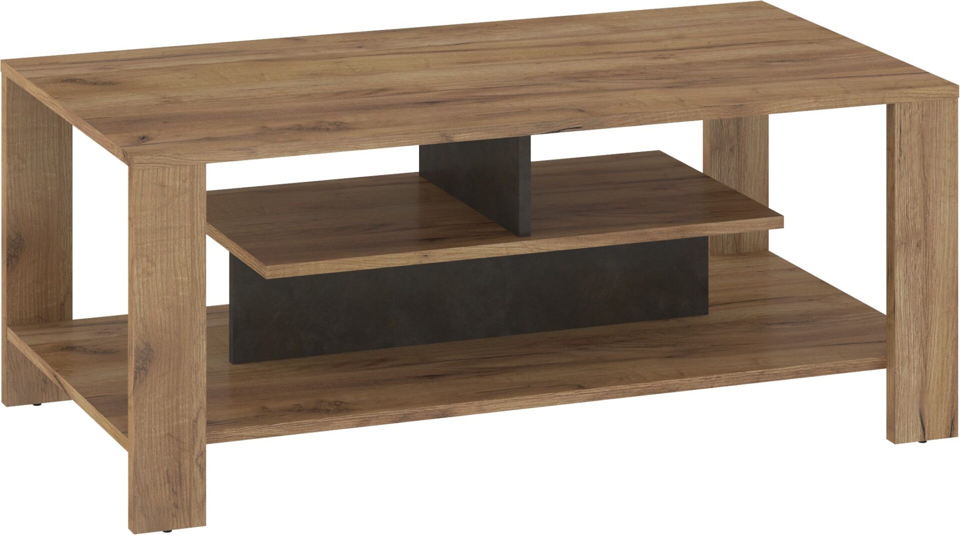 DELIS 06 kavos staliukas su lentyna svetainei, aukso spalvos, granada, ruda