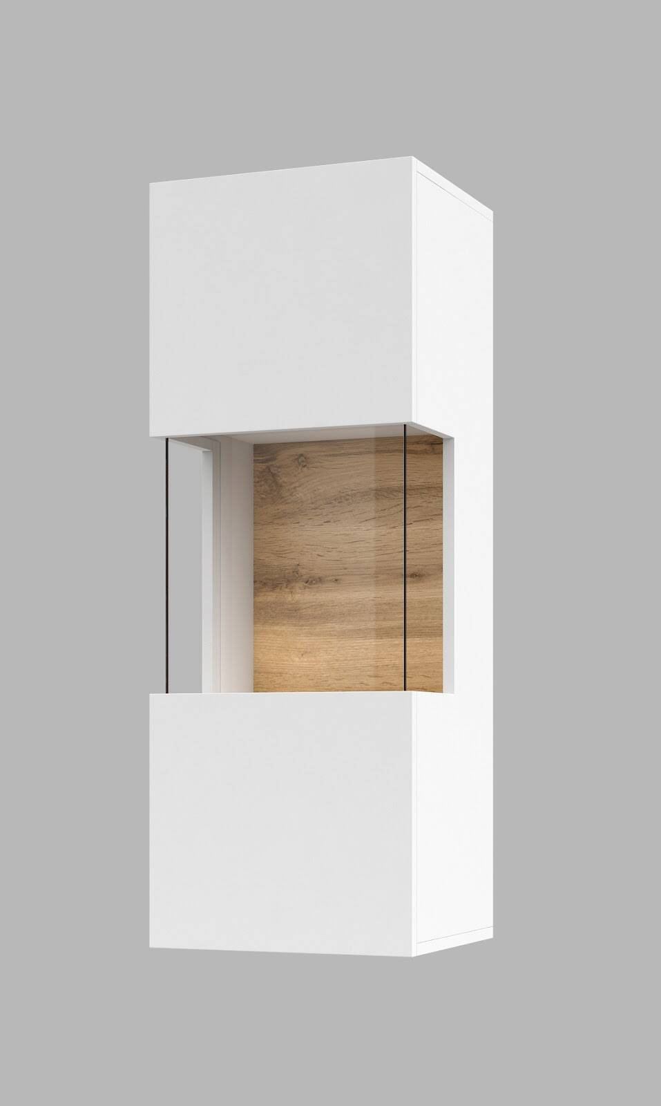 Ava pakabinama vitrina su 1 durelėmis, matinė balta/Wotan ąžuolas