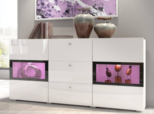 Baros komoda su stalčiais 2D3S balta / blizgi balta