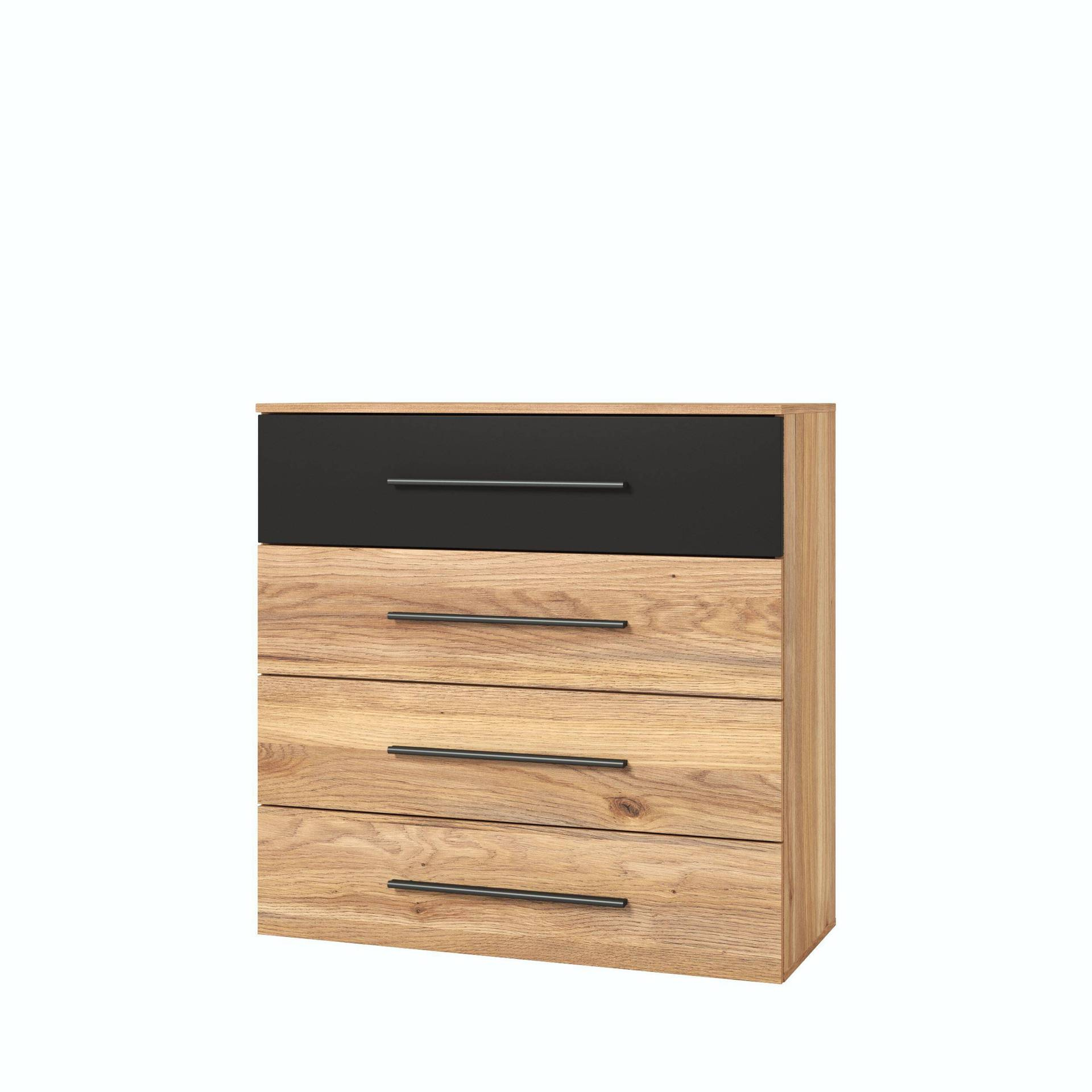 Beta – komoda su 4 stalčiais, Mauvella ąžuolo spalvos, matinė juoda