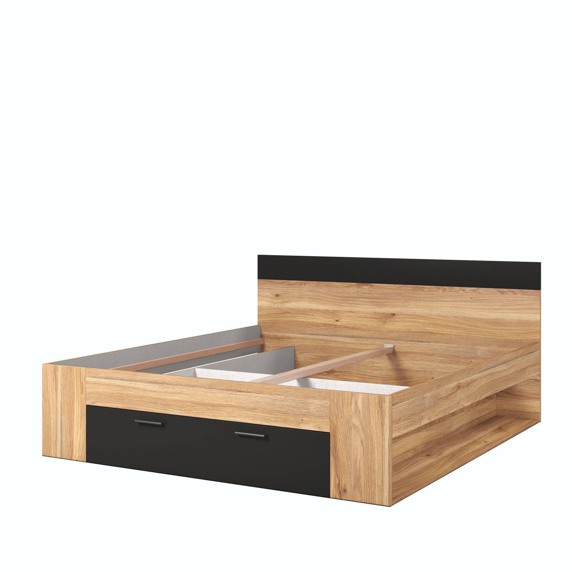 Beta – Lova 180/200 cm su stalčiais, „Mauvella“ ąžuolo spalvos, matinės juodos spalvos