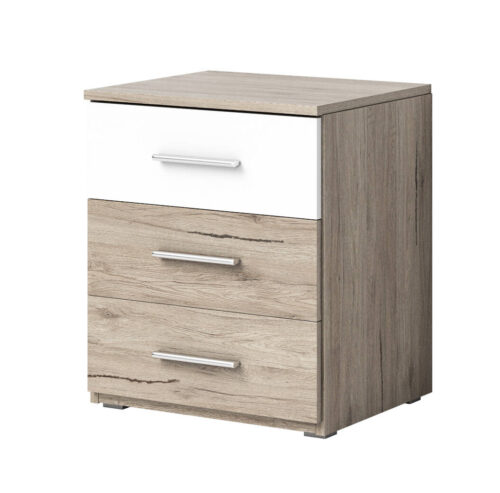 Beta naktinis staliukas su 3 stalčiais, San Remo, šviesus/baltas